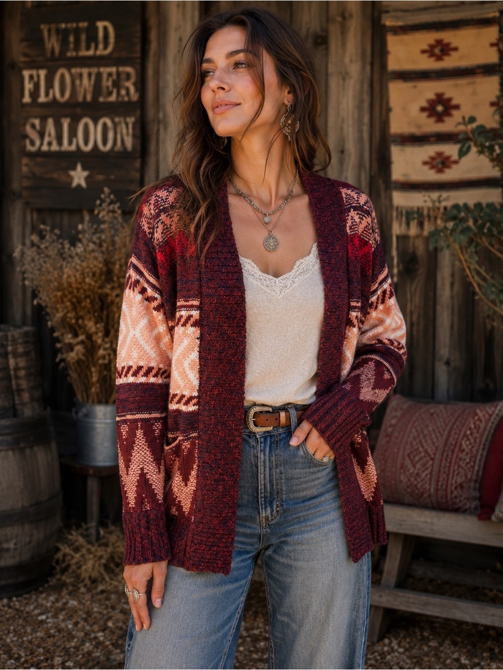 NWT Mossimo Supply Co Boho Western Southwestern Open Front Cardigan Sweater Size